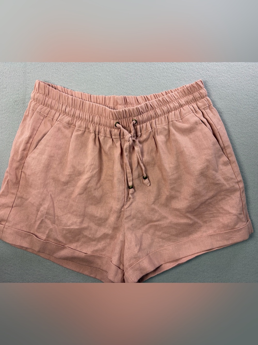 Love Tree Dusty Rose Drawstring Linen-Blend Athletic Shorts